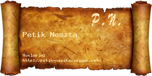 Petik Neszta névjegykártya
